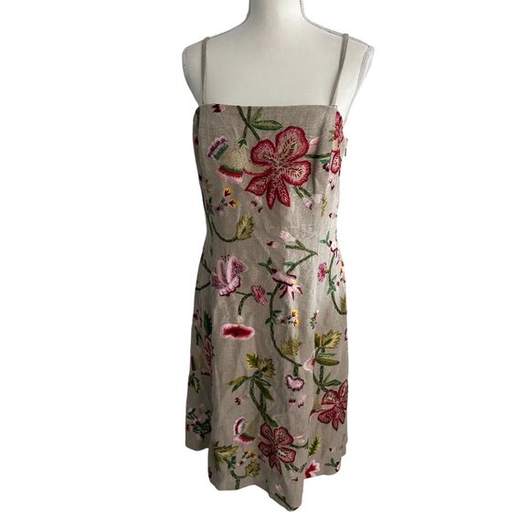 CARLISLE 100% Linen Floral Embroidered Dress and Matching Scarf Shawl - Picture 1 of 14